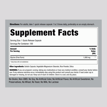 Glycine, 1000 mg, 100 Quick Release Capsules