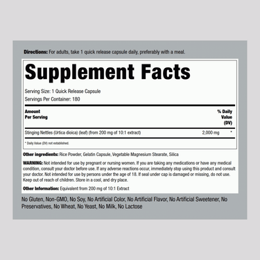 Stinging Nettles, 2000 mg, 180 Quick Release Capsules