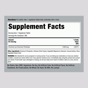 Chromium Picolinate, 1000 mcg, 360 Tablets