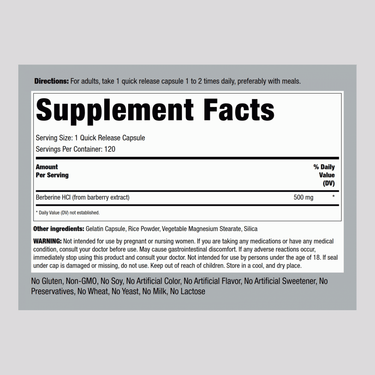 Berberine HCL, 500 mg, 120 Quick Release Capsules