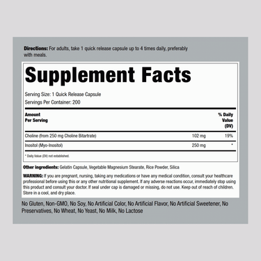 Choline Inositol, 500 mg, 200 Quick Release Capsules