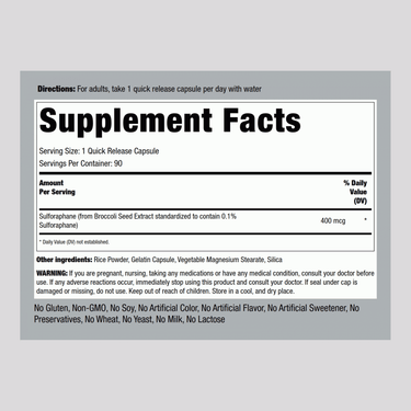 Sulforaphane (From Broccoli), 90 Quick Release Capsules