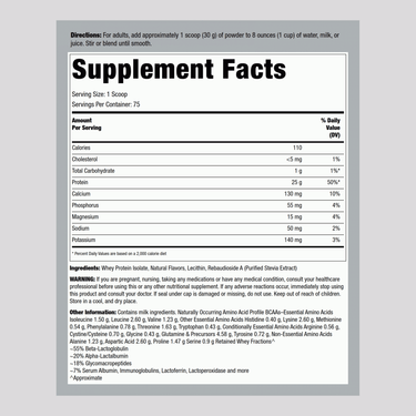 Detailed Supplement Facts panel for WheyFit Isolate Natural Vanilla 5 lb bottle.