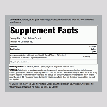 Andrographis Paniculata Extract, 8000 mg, 120 Quick Release Capsules