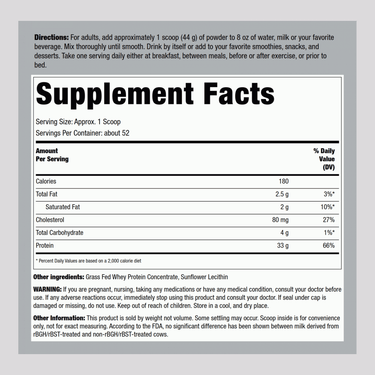 GrassFed Whey Protein (Unflavored & Unsweetened), 5 lbs (2.26 kg) Bottle