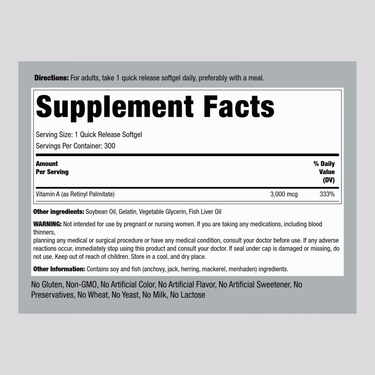Vitamin A, 10,000 IU, 300 Quick Release Softgels