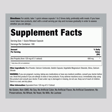 Bee Propolis, 600 mg, 180 Quick Release Capsules