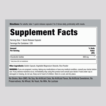 Chondroitin Sulfate, 600 mg, 120 Quick Release Capsules