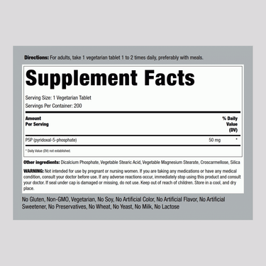 P-5-P (Pyridoxal 5-Phosphate) Coenzymated Vitamin B-6, 50 mg, 200 Tablets