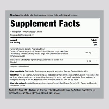 Standardized Turmeric Curcumin Complex, 500 mg, 240 Quick Release Capsules