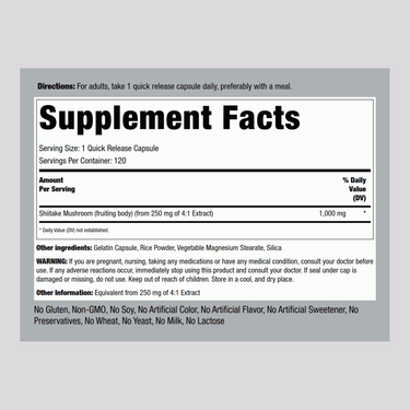 Shiitake Mushroom, 1000 mg, 120 Quick Release Capsules