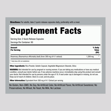 Rosemary, 1200 mg (per serving), 180 Quick Release Capsules