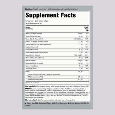Image of Prenatal Multivitamin 60 Softgels' Supplement Facts panel.