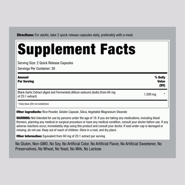 Black Garlic, 1500 mg (per serving), 60 Quick Release Capsules