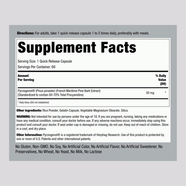 Pycnogenol, 50 mg, 60 Quick Release Capsules