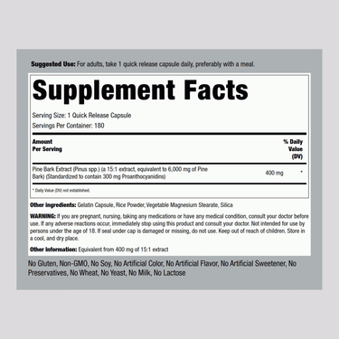Pine Bark  Extract, 6000 mg, 180 Quick Release Capsules