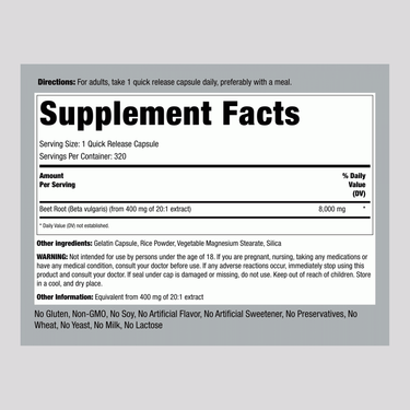Beet Root Concentrated Extract, 8000 mg, 320 Quick Release Capsules