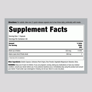 Alpha Lipoic Acid, 300 mg, 60 Quick Release Capsules