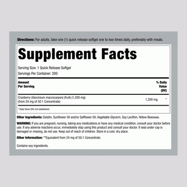 Cranberry Extract, 1200 mg, 200 Softgels