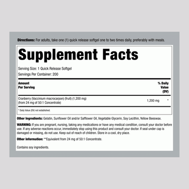 Cranberry Extract, 1200 mg, 200 Softgels