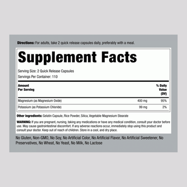 Potassium Magnesium, 220 Quick Release Capsules