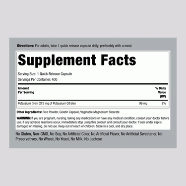 Potassium Citrate, 275 mg, 400 Quick Release Capsules
