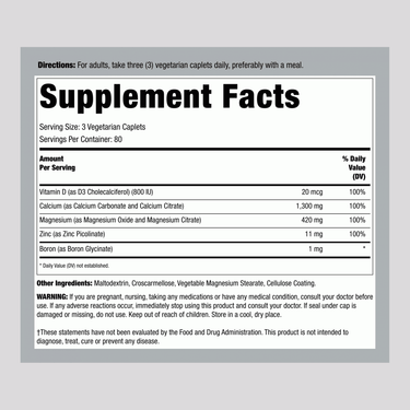 Calcium Magnesium Zinc with Vitamin D3, 240 Vegetarian Caplets