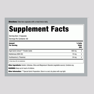 The Supplement Facts panel for Wakunaga Kyolic Blood Press Formula 109 is shown in the image.