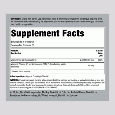 Liquid Vitamin D3 & K-2, 2 fl oz (59 mL) Dropper Bottle