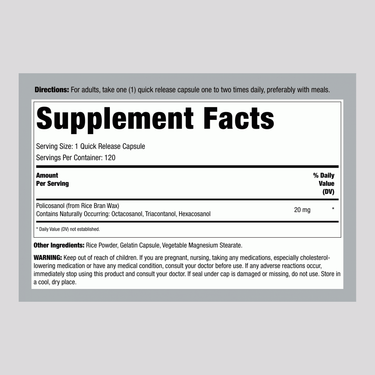 Policosanol, 20 mg, 120 Quick Release Capsules