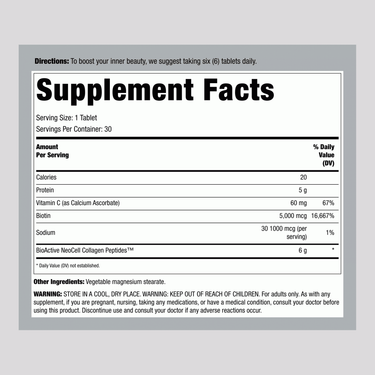 Grassfed Collagen Peptides  + C & Biotin, 180 Caplets