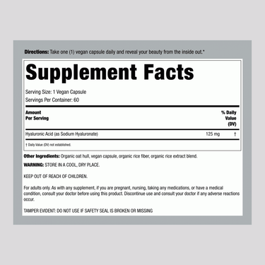 Hyaluronic Acid, 125 mg, 60 Vegan Capsules