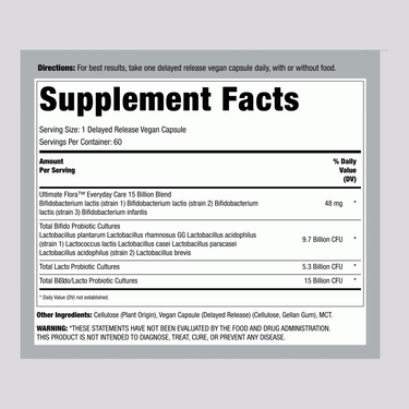 Ultimate Flora Everyday Care Probiotic 15 Billion GO PACK, 60 Delayed Release Vegan Caps