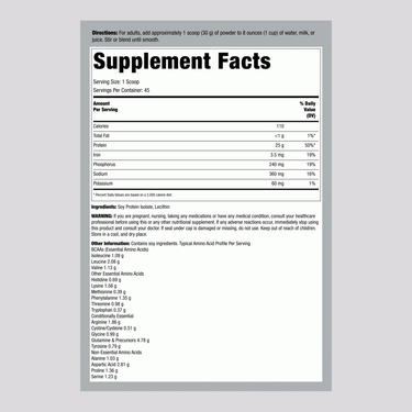 Soy Protein Isolate Powder Unflavored, 3 lb (1.362 kg) Bottle