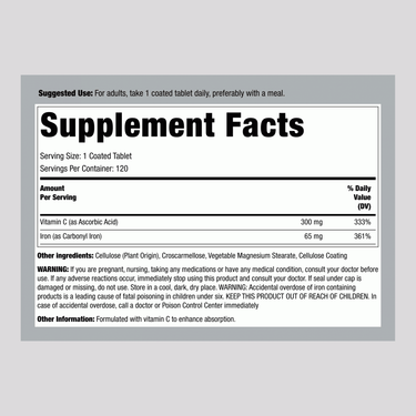 Iron + Vitamin C, 120 Coated Tablets