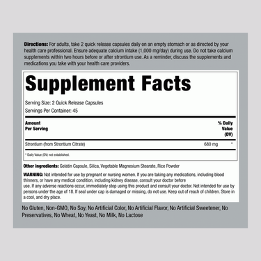 Strontium Citrate, 680 mg (per serving), 90 Quick Release Capsules