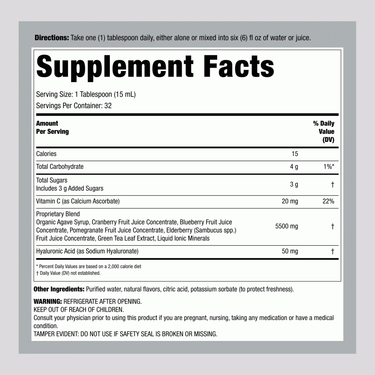 Hyaluronic Acid 100 mg plus C Liquid (Delicious Blueberry Flavor), 16 fl oz (473 mL) Bottle