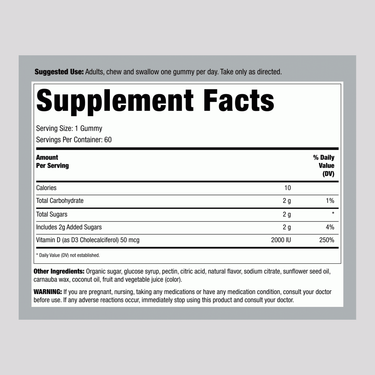 High Potency Vitamin D3 2,000 IU, 60 Vegetarian Gummies