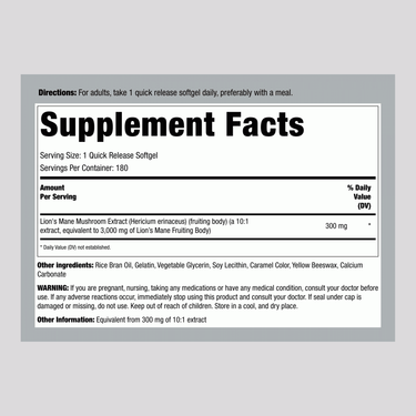 Lion's Mane Mushroom, 3000 mg (per serving), 180 Quick Release Softgels