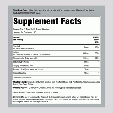 Calcium Magnesium and Vegan D3 + Real Food Nutrients, 180 Vegetarian Caplets