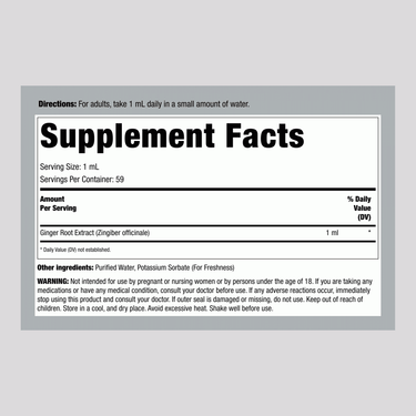 Ginger Root Liquid Extract Alcohol Free, 2 fl oz (59 mL) Dropper Bottle