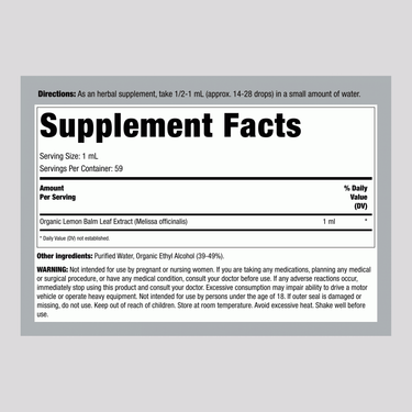 Lemon Balm Liquid Extract, 2 fl oz (59 mL) Dropper Bottle