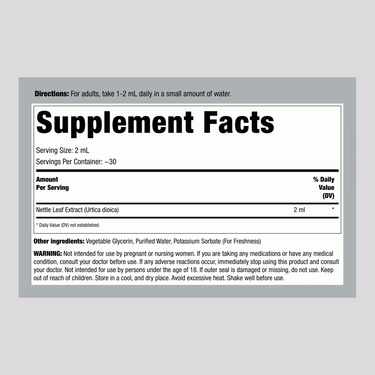 Nettle Leaf Liquid Extract Alcohol Free, 2 fl oz (59 mL) Dropper Bottle