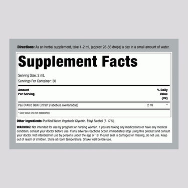 Pau D'Arco Liquid Extract, 2 fl oz (59 mL) Dropper Bottle
