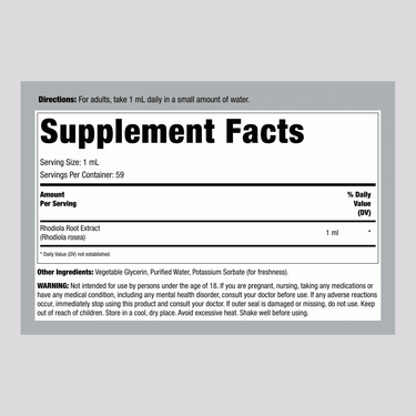 Rhodiola Liquid Extract Alcohol Free, 2 fl oz (59 mL) Dropper Bottle