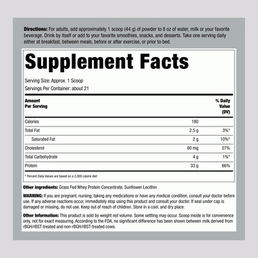 GrassFed Whey Protein (Unflavored & Unsweetened), 2 lb (907 g) Bottle