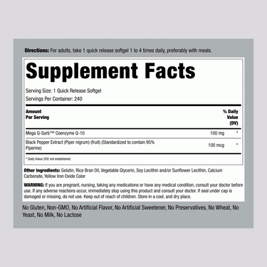CoQ10, 100 mg, 240 Quick Release Softgels