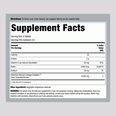 Grassfed Collagen Peptides  + C & Biotin, 270 Caplets