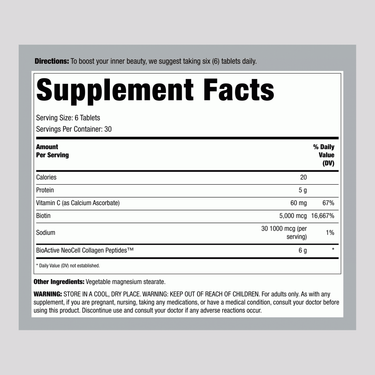 Grassfed Collagen Peptides  + C & Biotin, 180 Caplets