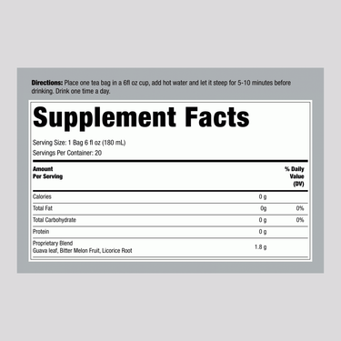 Supplement Facts panel displaying information for Sugar Level Tea.